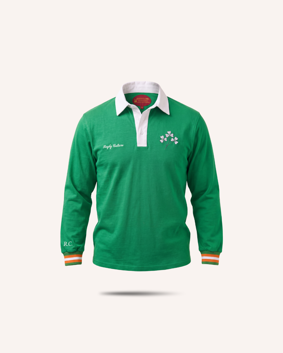 Rugby Culture Ireland Rugby Polo, green with white collar, flat lay front view