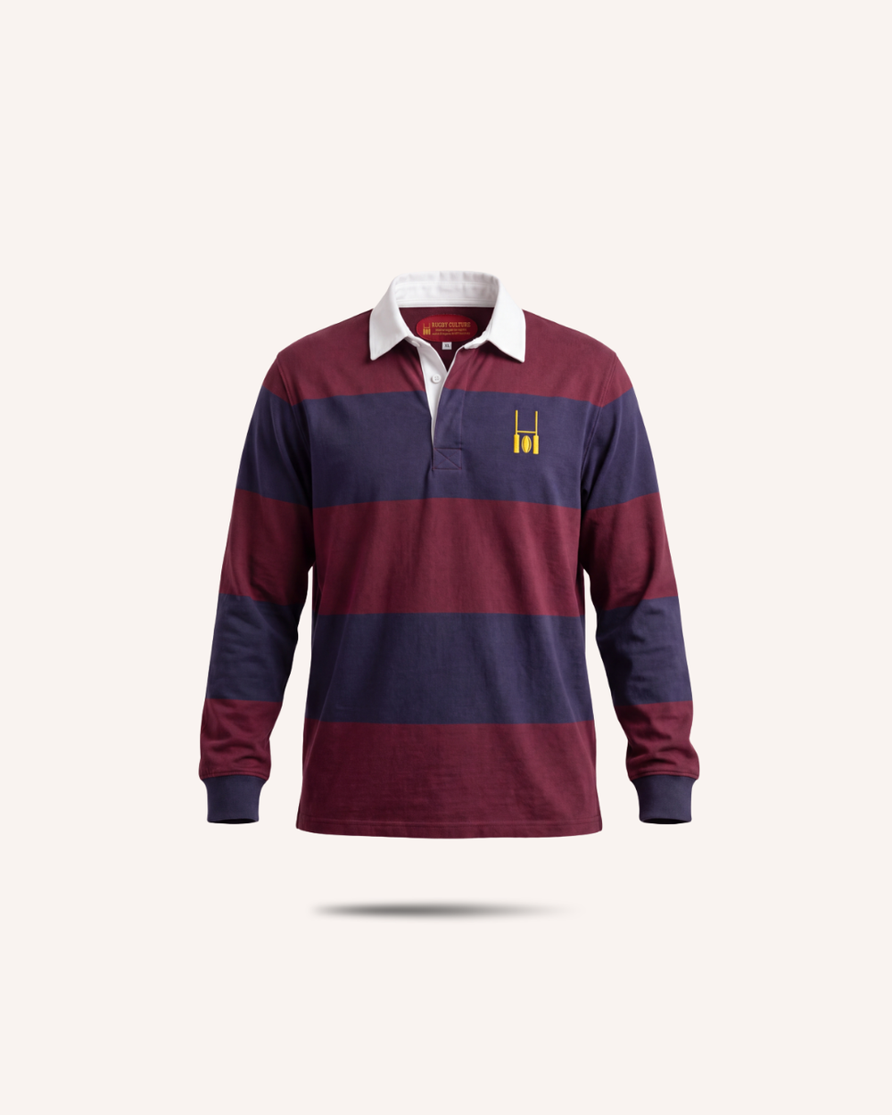 Rugby Culture Navy & Maroon Rugby Polo with white collar, flat lay front view