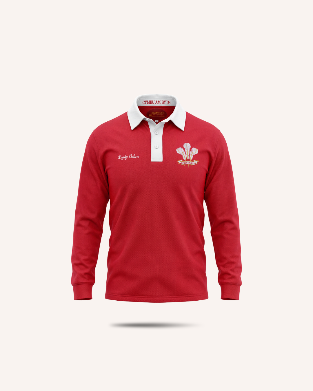 Rugby Culture Wales Rugby Polo, red with white collar, flat lay front view