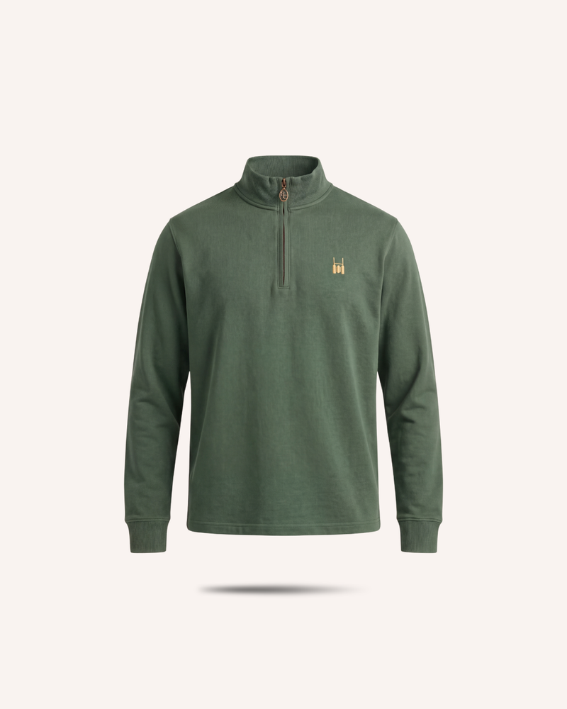 Rugby Culture Green Quarter-Zip, flat lay front view
