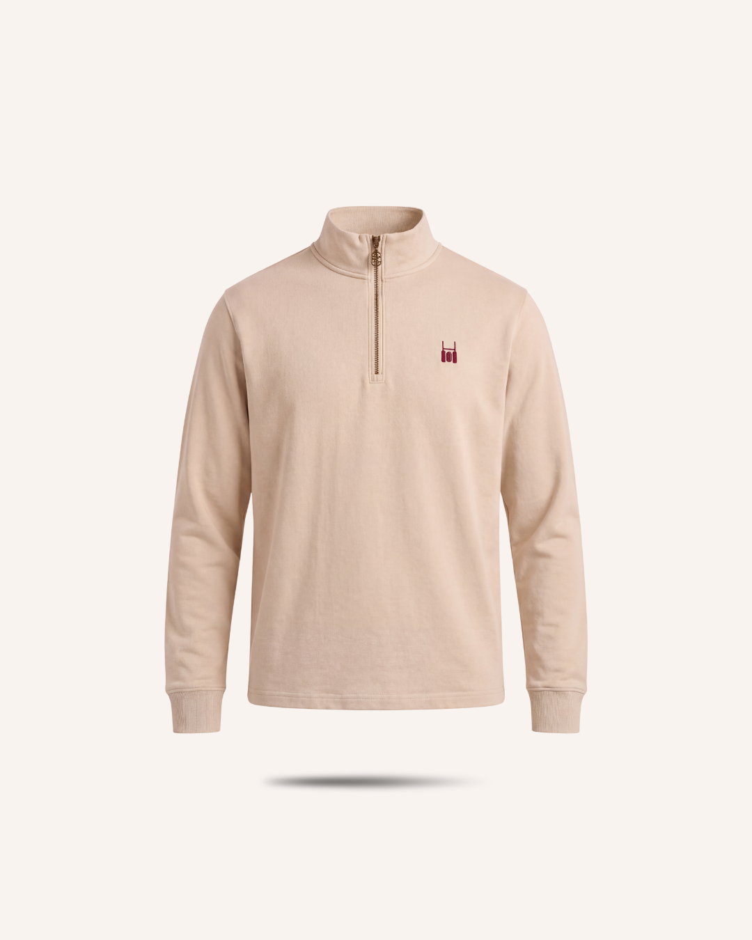 Rugby Culture Beige Quarter-Zip, flat lay front view