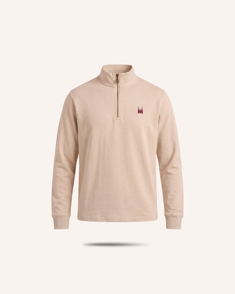 Rugby Culture Beige Quarter-Zip, flat lay front view