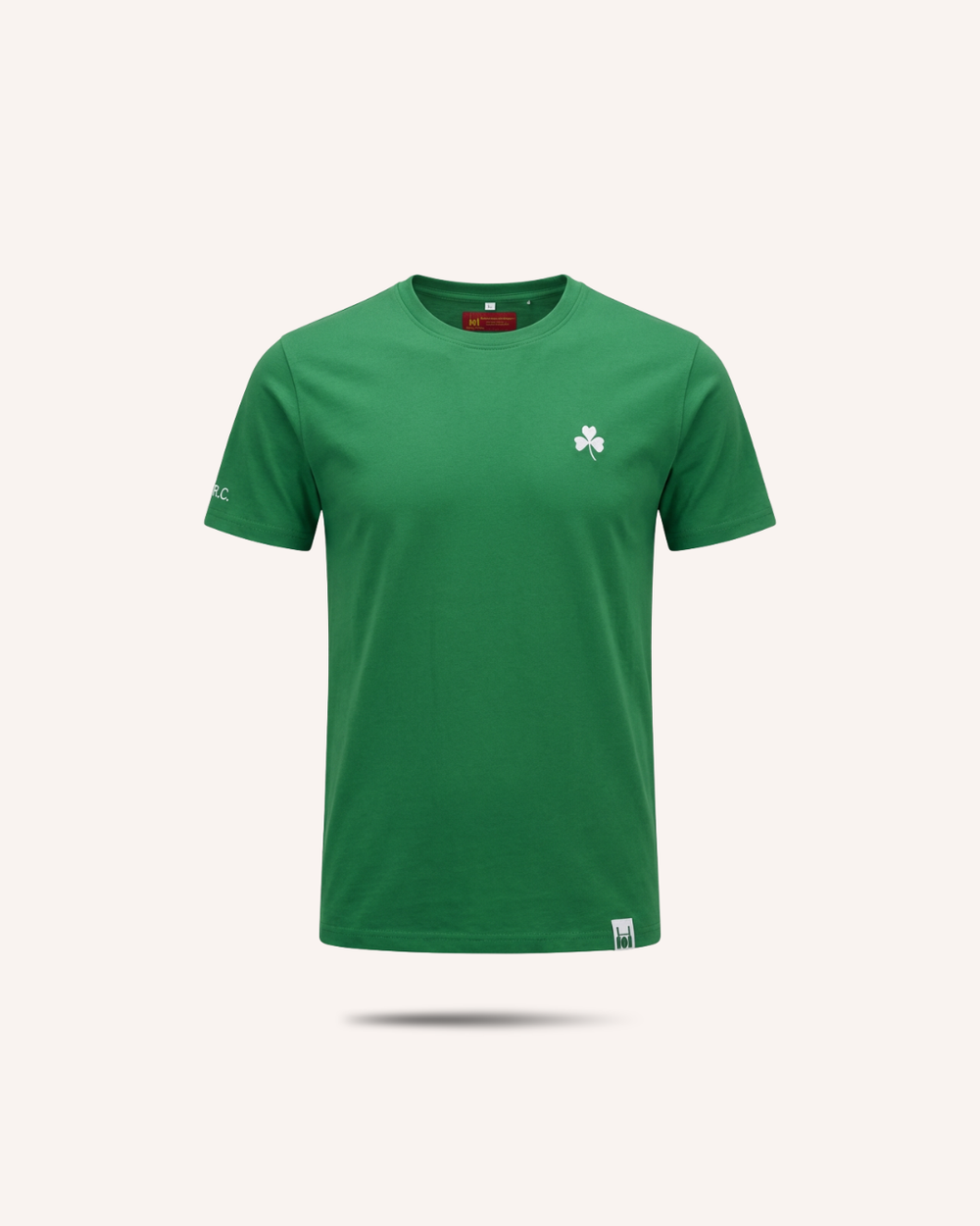 Rugby Culture Ireland T-Shirt in green with embroidered crest, flat lay front view
