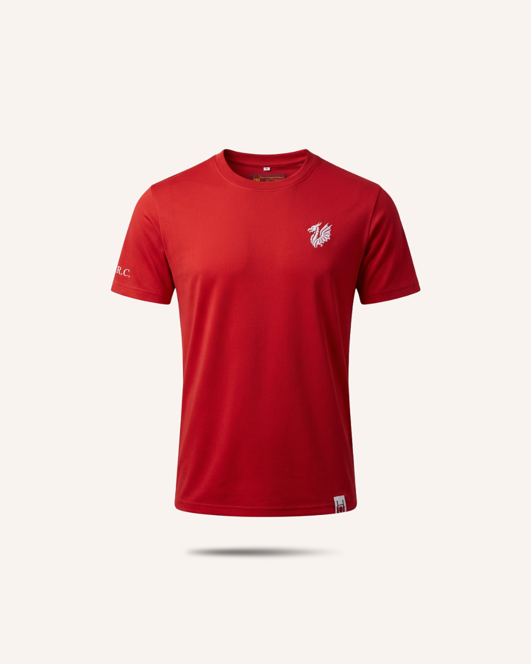 Rugby Culture Wales T-Shirt in red with embroidered crest, flat lay front view