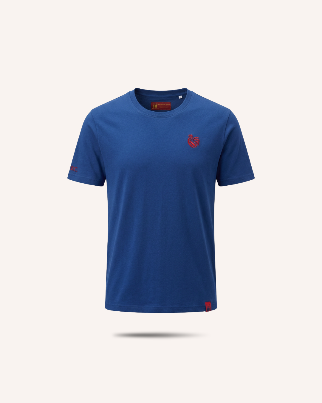 Rugby Culture France T-Shirt in blue with embroidered crest, flat lay front view