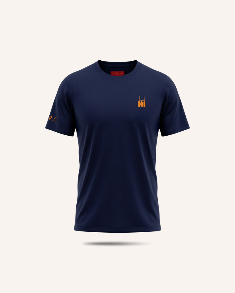 Rugby Culture Navy Blue Basic Logo T-Shirt with small embroidered crest, flat lay front view