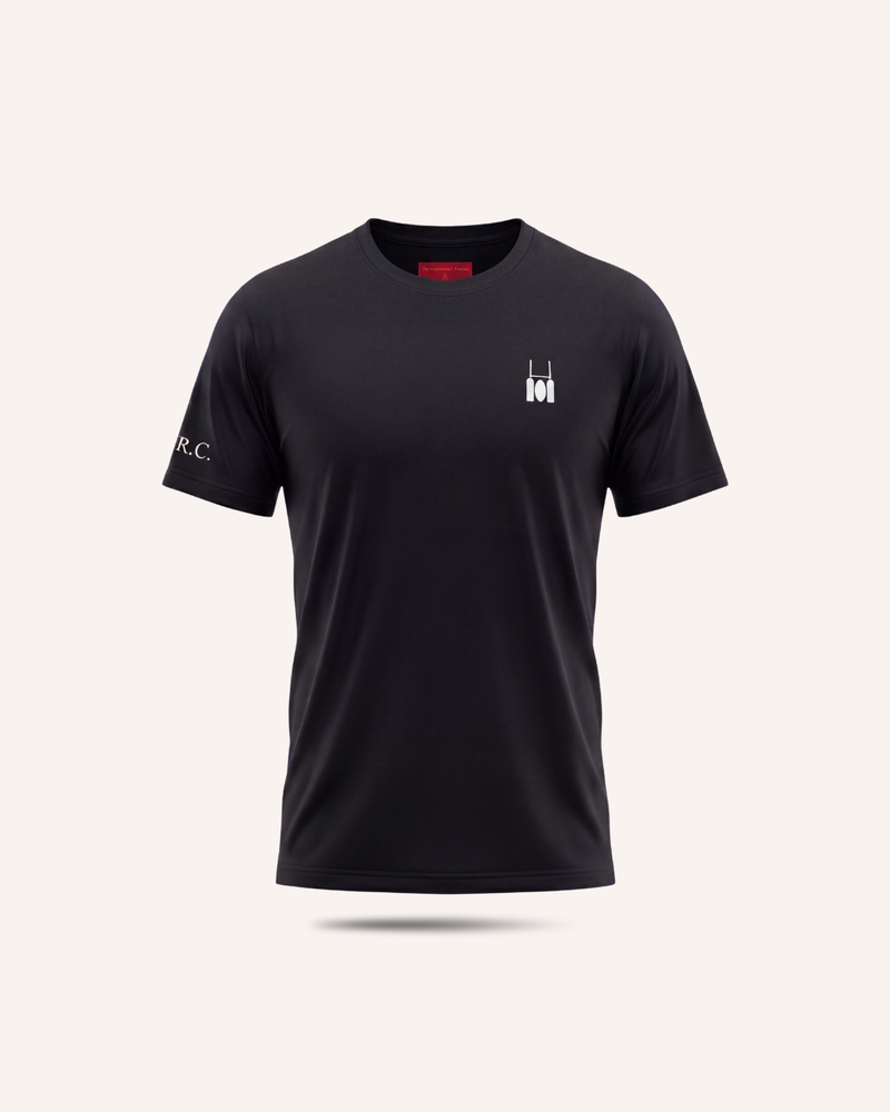 Rugby Culture Black Basic Logo T-Shirt with small embroidered crest, flat lay front view