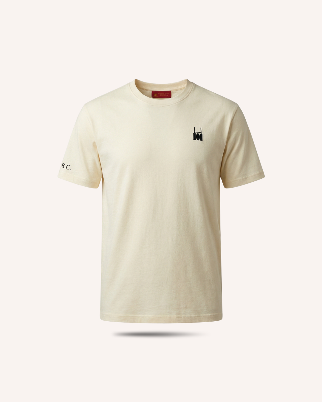 Rugby Culture Eggshell Basic Logo T-Shirt with embroidered crest, flat lay front view