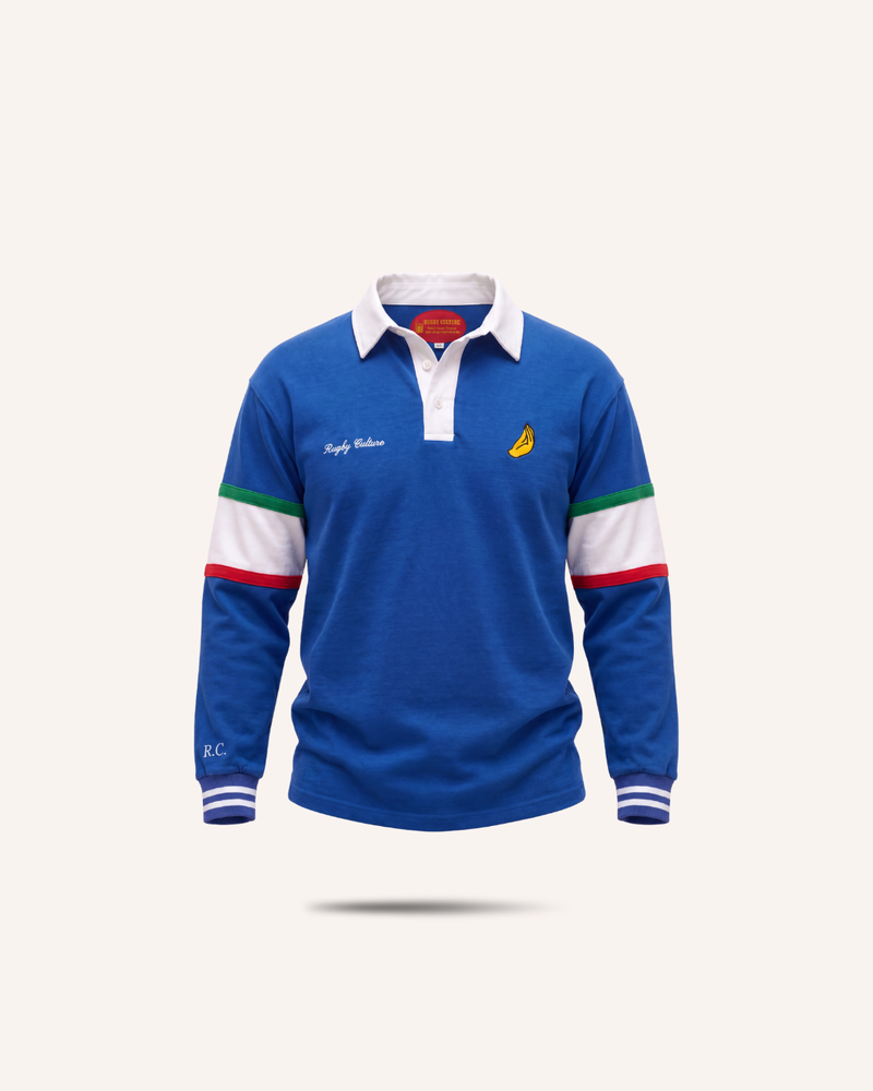 Rugby Culture Italy Rugby Polo, royal blue with white collar, flat lay front view