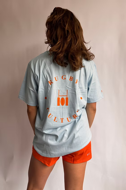 Rugby Culture back print baby blue shirt