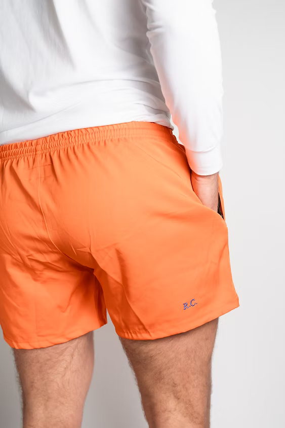 Rugby Culture Orange Scrum Shorts worn, side view