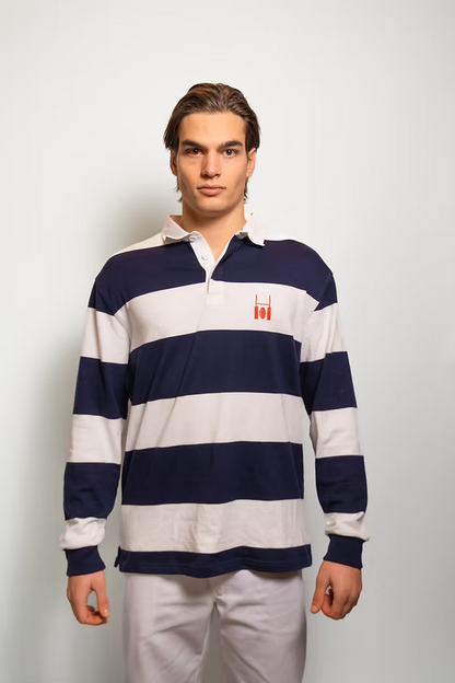 Rugby polo navy blue and white