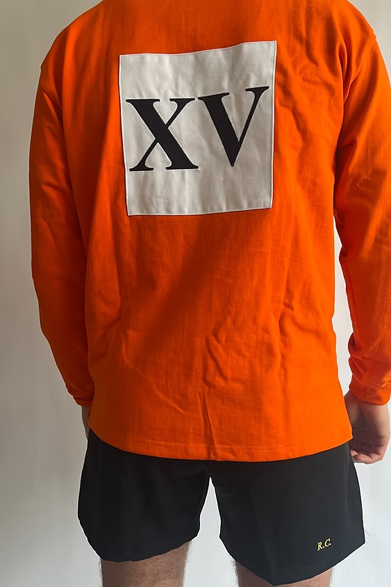 Rugby Culture Kids Netherlands Rugby Polo worn, back view with large XV patch