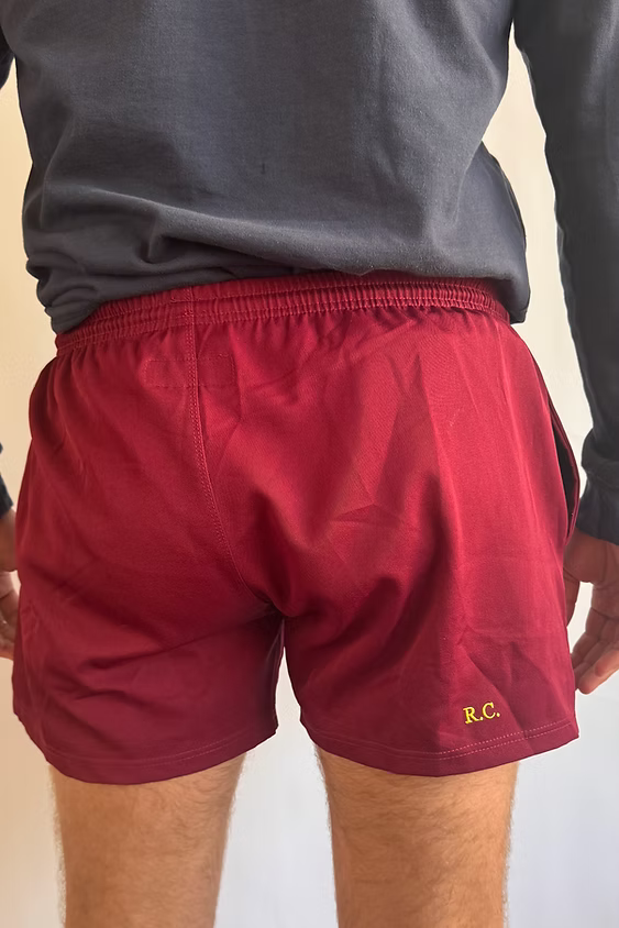 Rugby Culture Maroon Scrum Shorts worn, back view