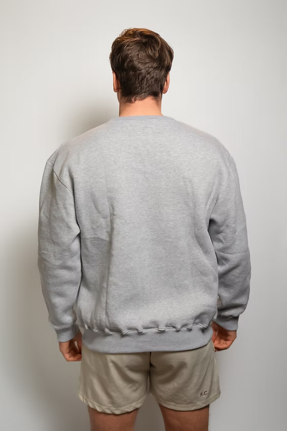 Rugby Culture Grey Sweatshirt worn by a male model, back view