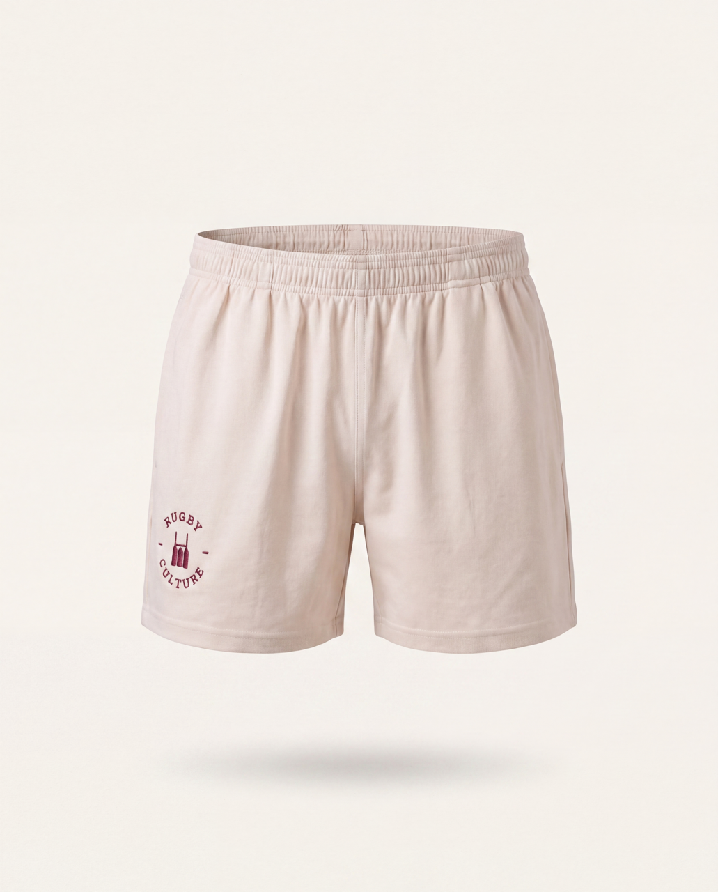 Rugby Culture Beige Scrum Shorts, flat lay front view