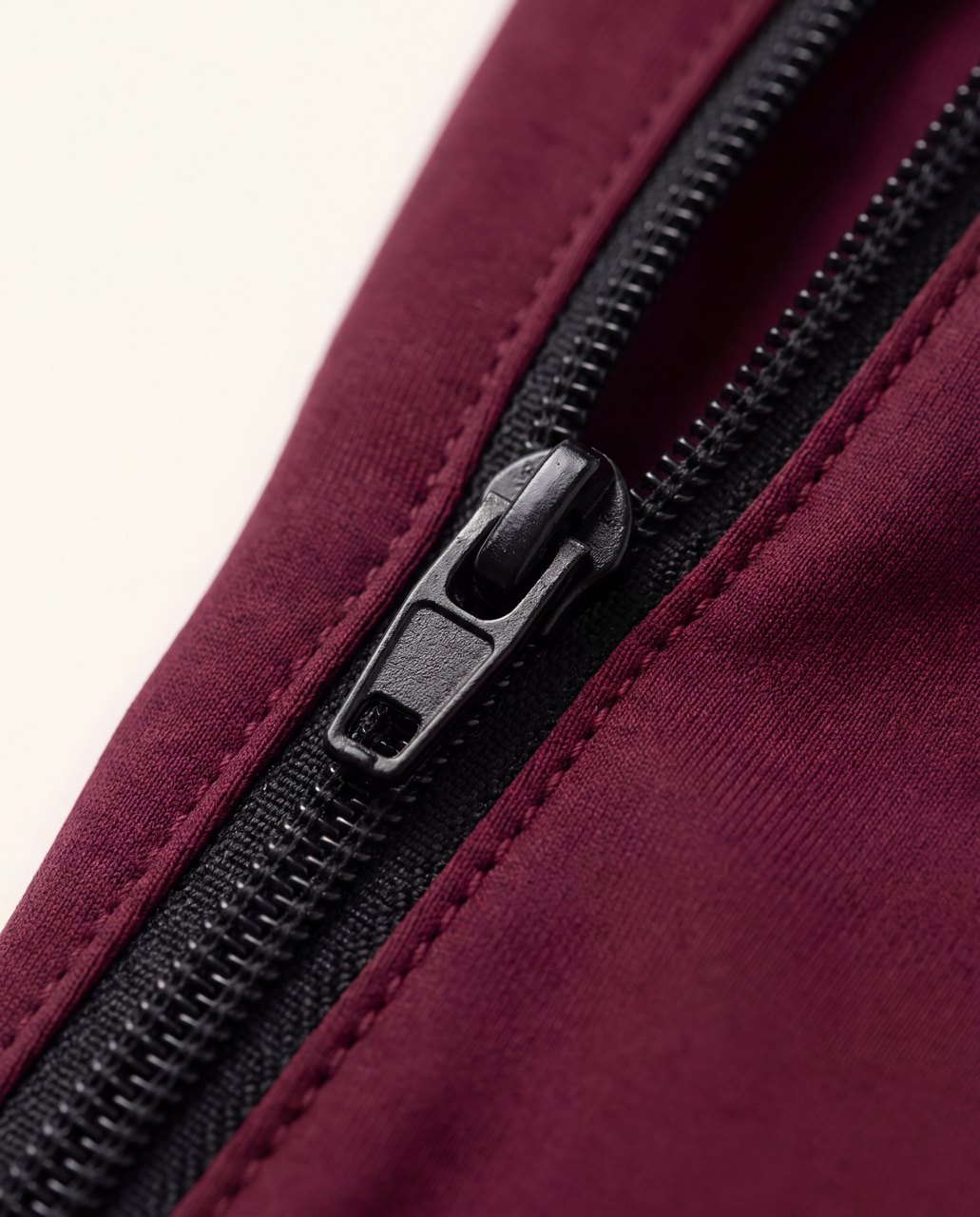 Close-up of the metal zip pocket on Rugby Culture Maroon Scrum Shorts